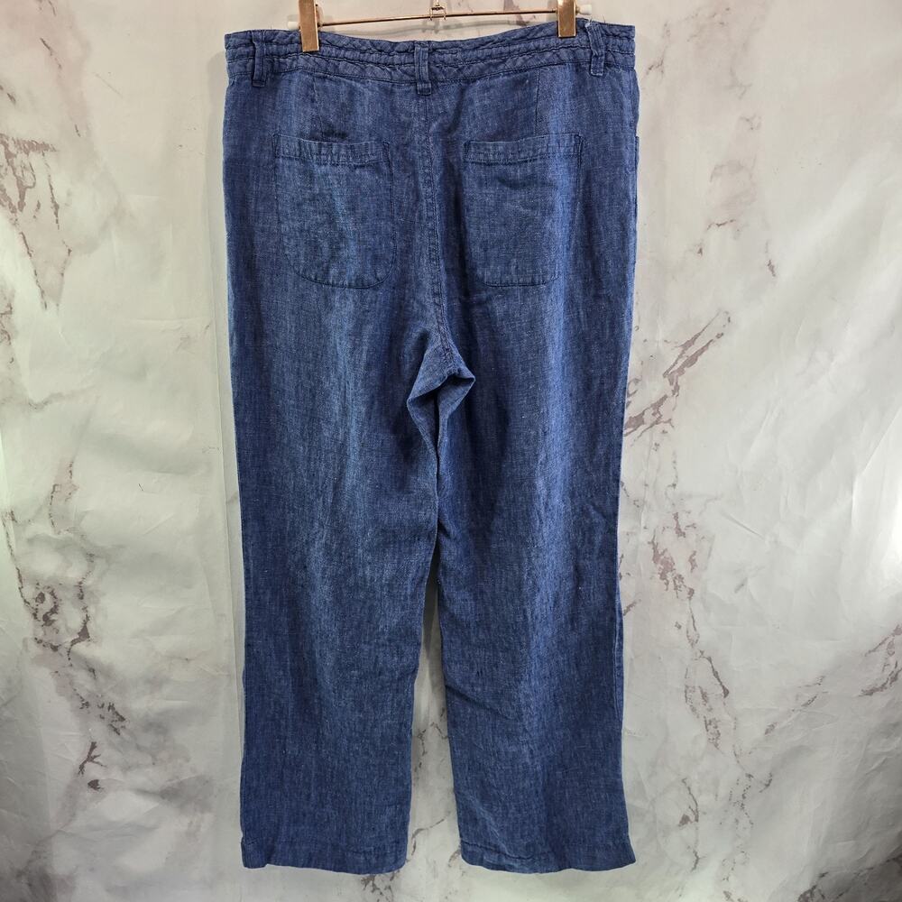 Kenar Pants Womens 10 Medium Blue Linen Wide Leg High Rise Vintage